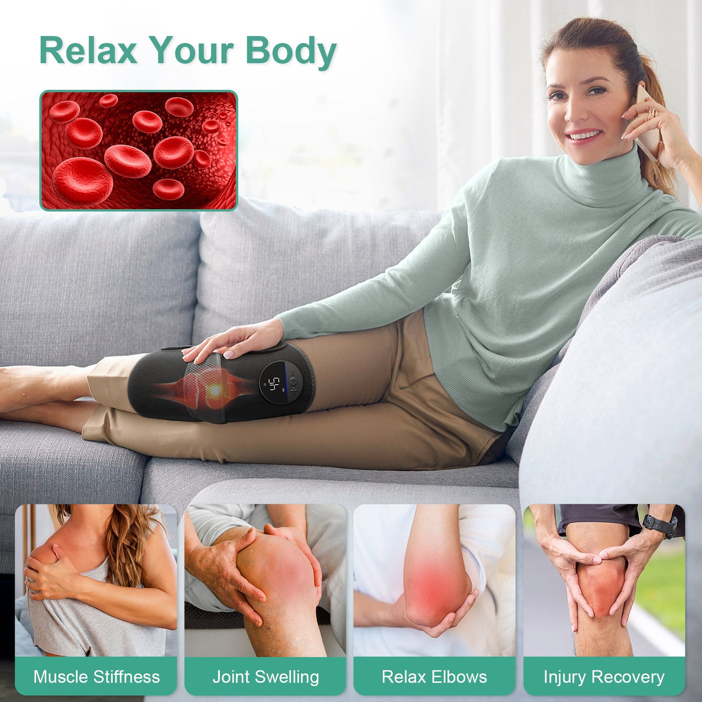 Medcursor Plush Cordless Vibratory Knee Massager with Heat